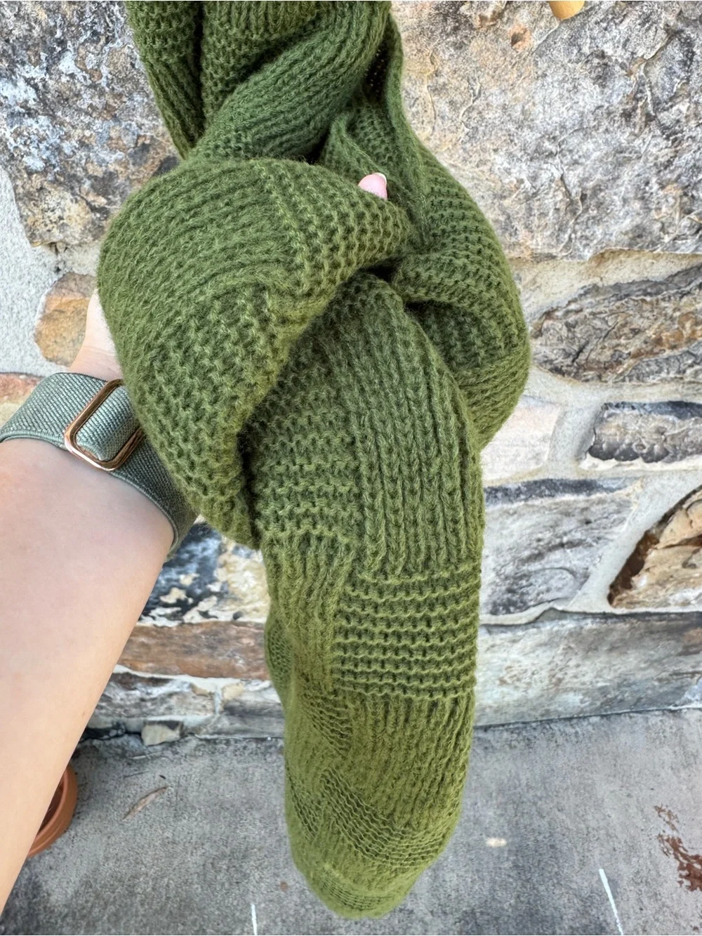 Olive Green Knit Scarf Winter Preppy Old Money Neutral